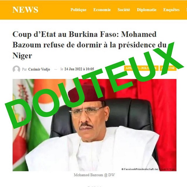 Niger : Douteux, rien n’indique que le président Mohamed Bazoum a refusé de dormir à la présidence à cause de la situation au Burkina Faso