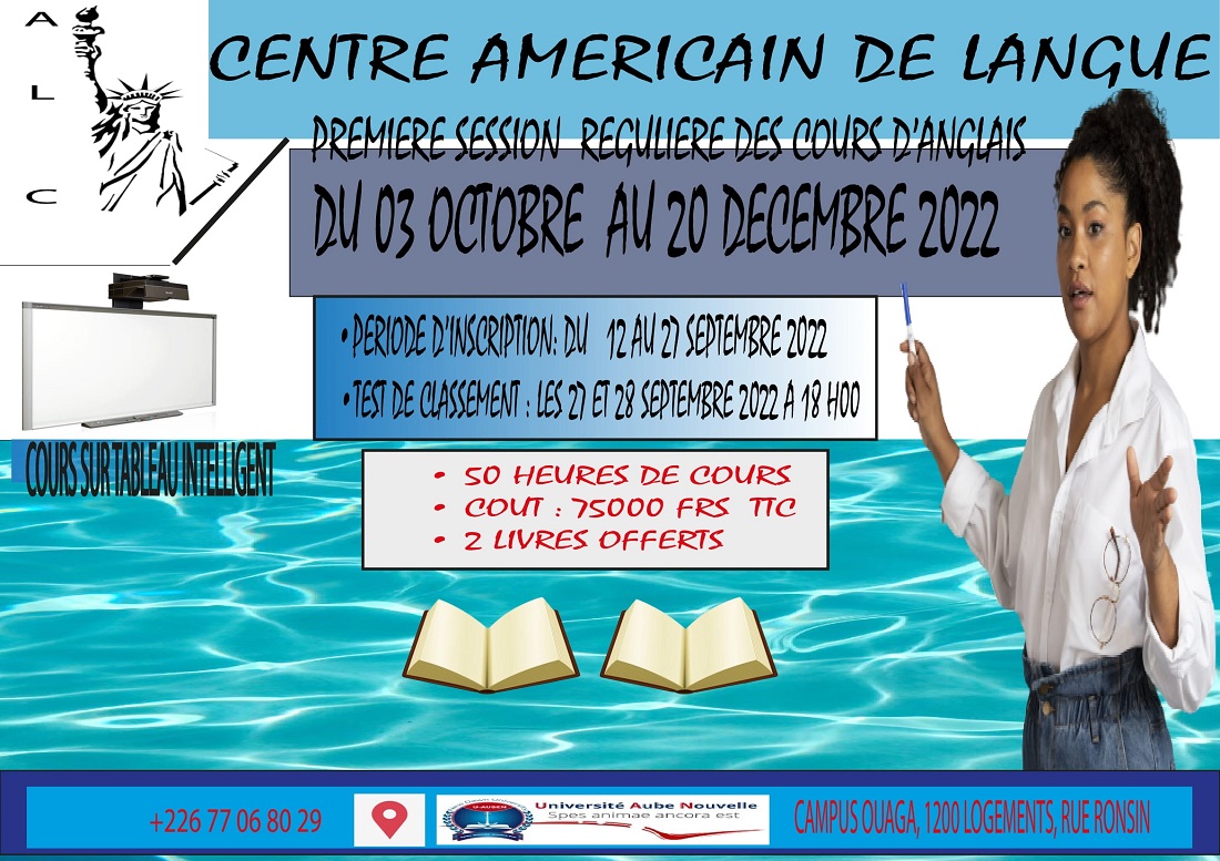 Centre américain de langue : Première session régulière des cours d’anglais du 3 octobre au 20 décembre 2022