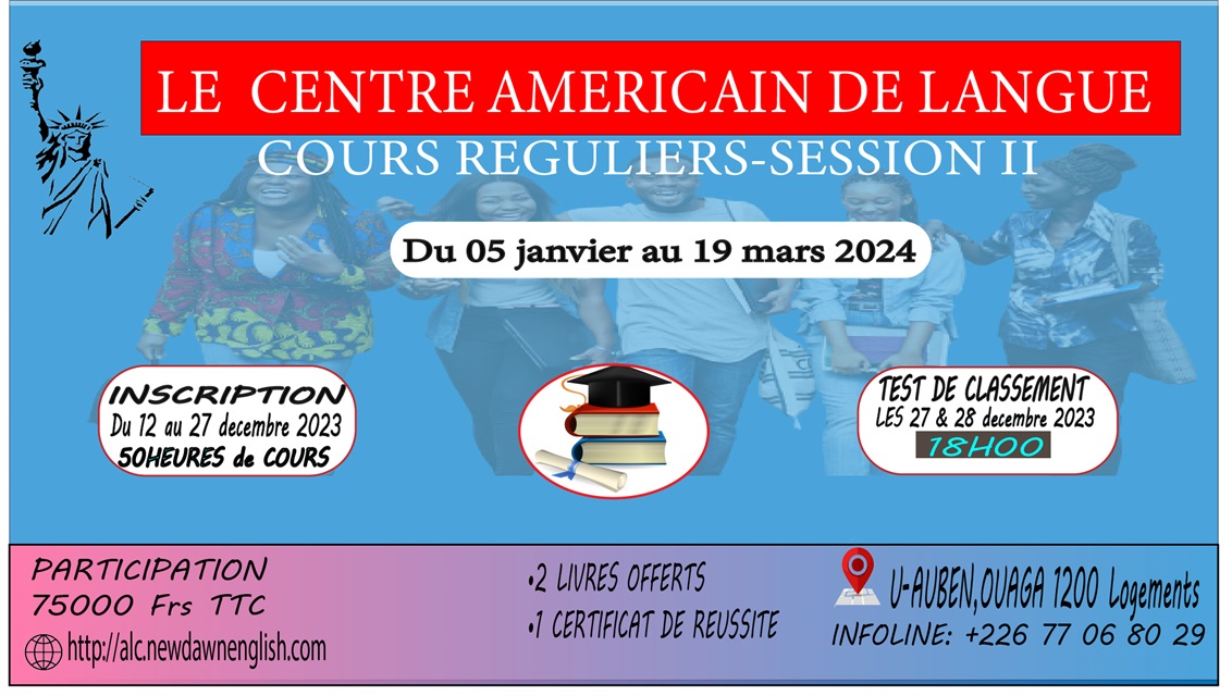 Centre américain de langue : Cours réguliers session II du 05 janvier au 19 mars 2024