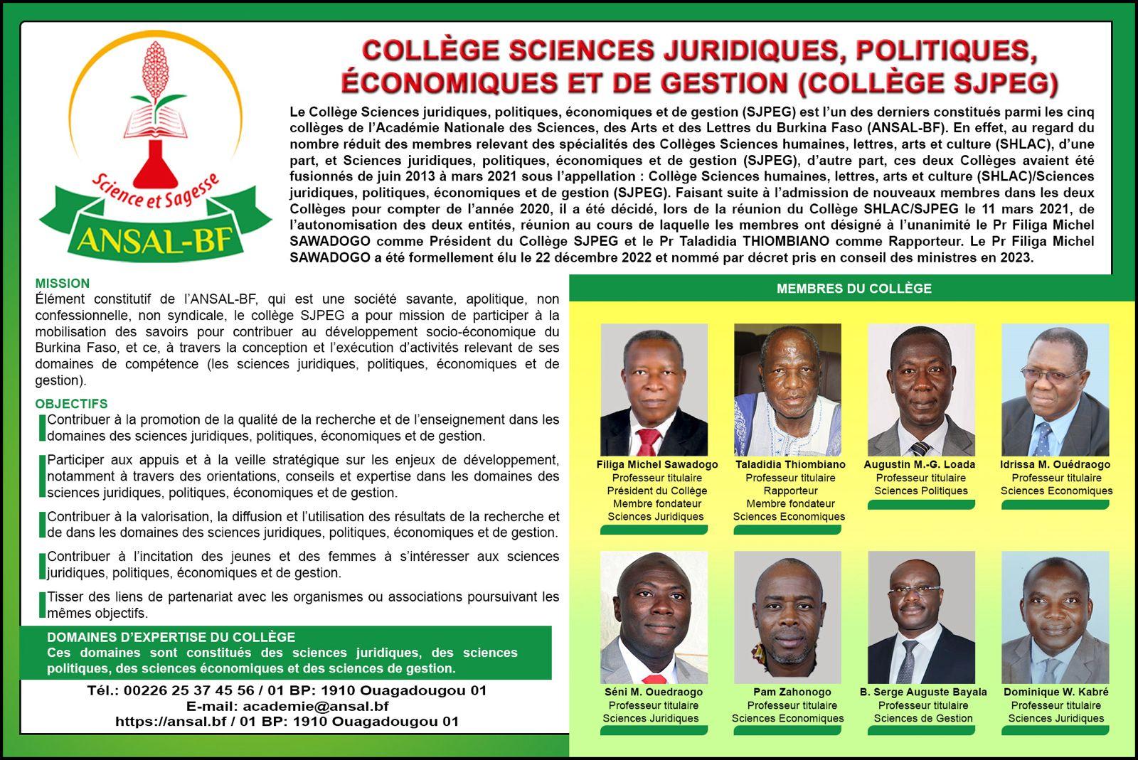 collège Sciences Juridiques, Politiques, Economiques et de Gestion (SJPEG) 