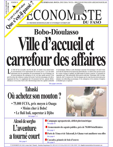 L’Economiste du Faso n°30 du  7 octobre. 2013