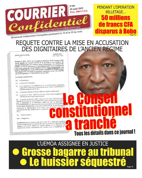 Courrier confidentiel N° 89 vient de paraitre ! (Disponible chez les revendeurs de journaux au Burkina Faso).