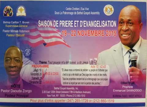 Saison de prière et d’évangélisation avec le prophète Emmanuel Sawadogo