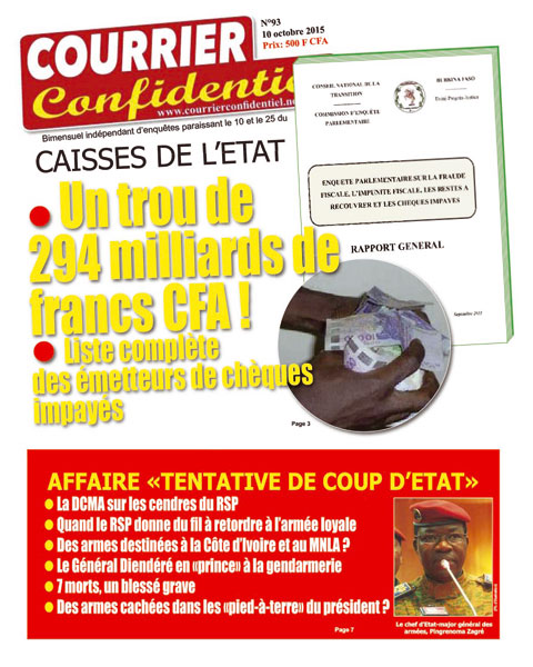 Votre journal Courrier confidentiel N° 93 vient de paraitre.  (Disponible chez les revendeurs de journaux au Burkina Faso). 