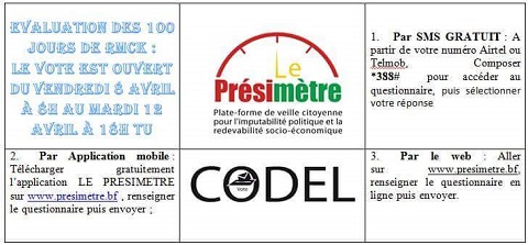 Evaluation des 100 jours du président du Faso sur www.presimetre.bf