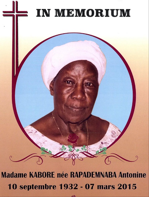 IN MEMORIA : Madame KABORE née RAPADEMNABA Antonine 