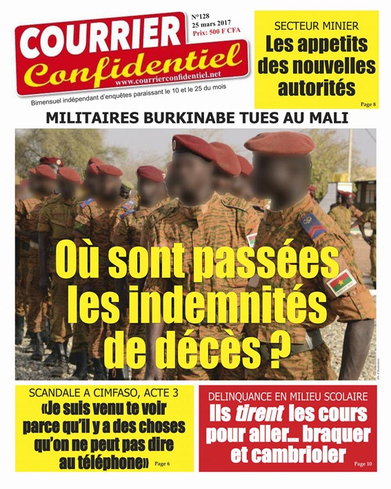 Et voici « Courrier confidentiel » N° 128 ! (Disponible chez les revendeurs de journaux au Burkina Faso). 