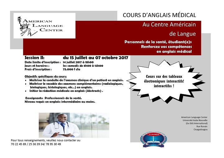 Centre Américain  de Langue : Personnels de la santé, étudiant(e)s, Renforcez vos compétences en anglais médical