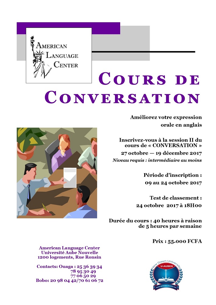 Inscrivez-vous à la session II du cours de « CONVERSATION » au Centre Américain de Langue