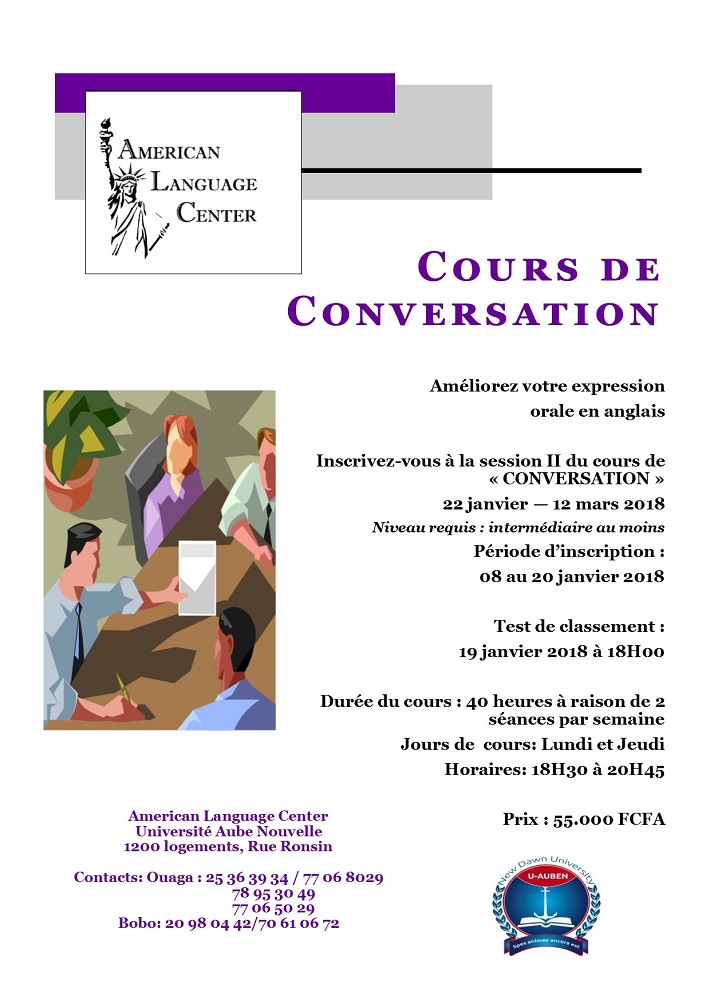 American Language Center : Inscrivez-vous à la session II du cours de « CONVERSATION »