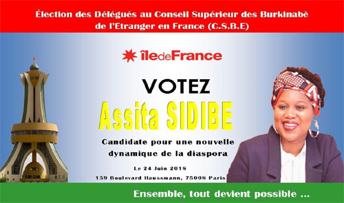 Election des délégués du Conseil Supérieur des Burkinabè de l’étranger (France) : La profession de foi de Assita Sidibé
