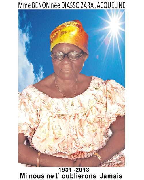 In memoria : Mme Benon née Diasso Zara Jacqueline 