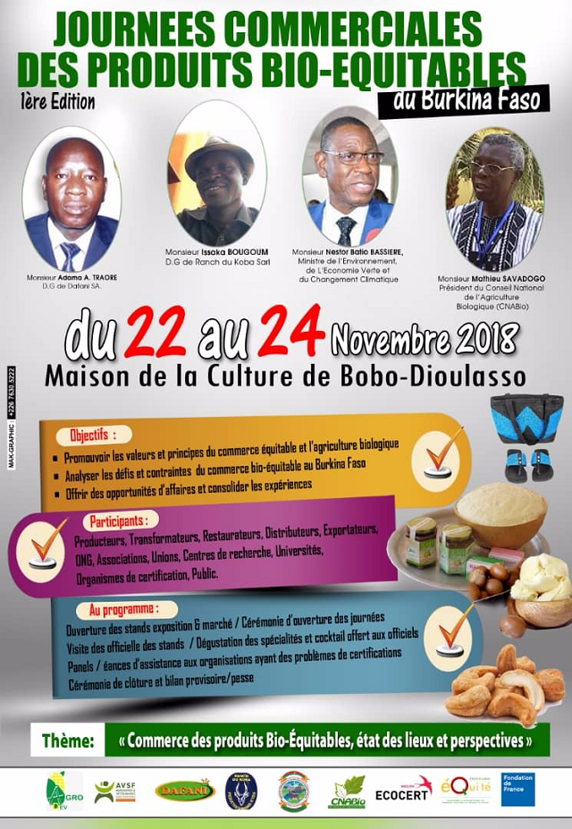 Journées commerciales des produits bio-équitables de la Plateforme Nationale du Commerce Équitable du Burkina Faso (PNCE-B) 