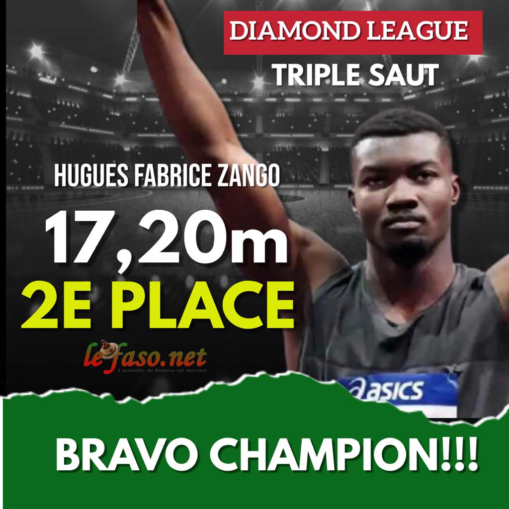 Diamond League : Hugues Fabrice Zango termine deuxième