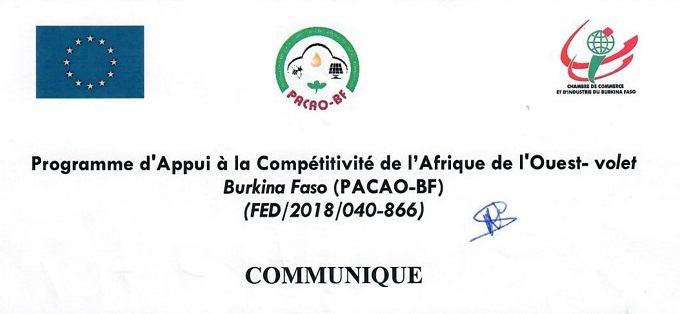 Communiqué du Programme d’appui à la compétitivité de l’Afrique de l’Ouest-volet Burkina Faso