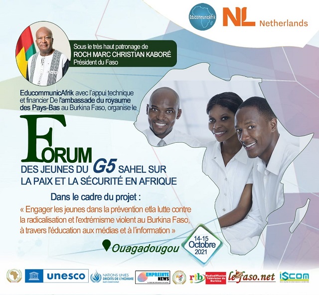 Le forum des jeunes du G5 sahel sur la paix et la sécurité en Afrique aura lieu les 14 et 15 octobre 2021 à Ouagadougou