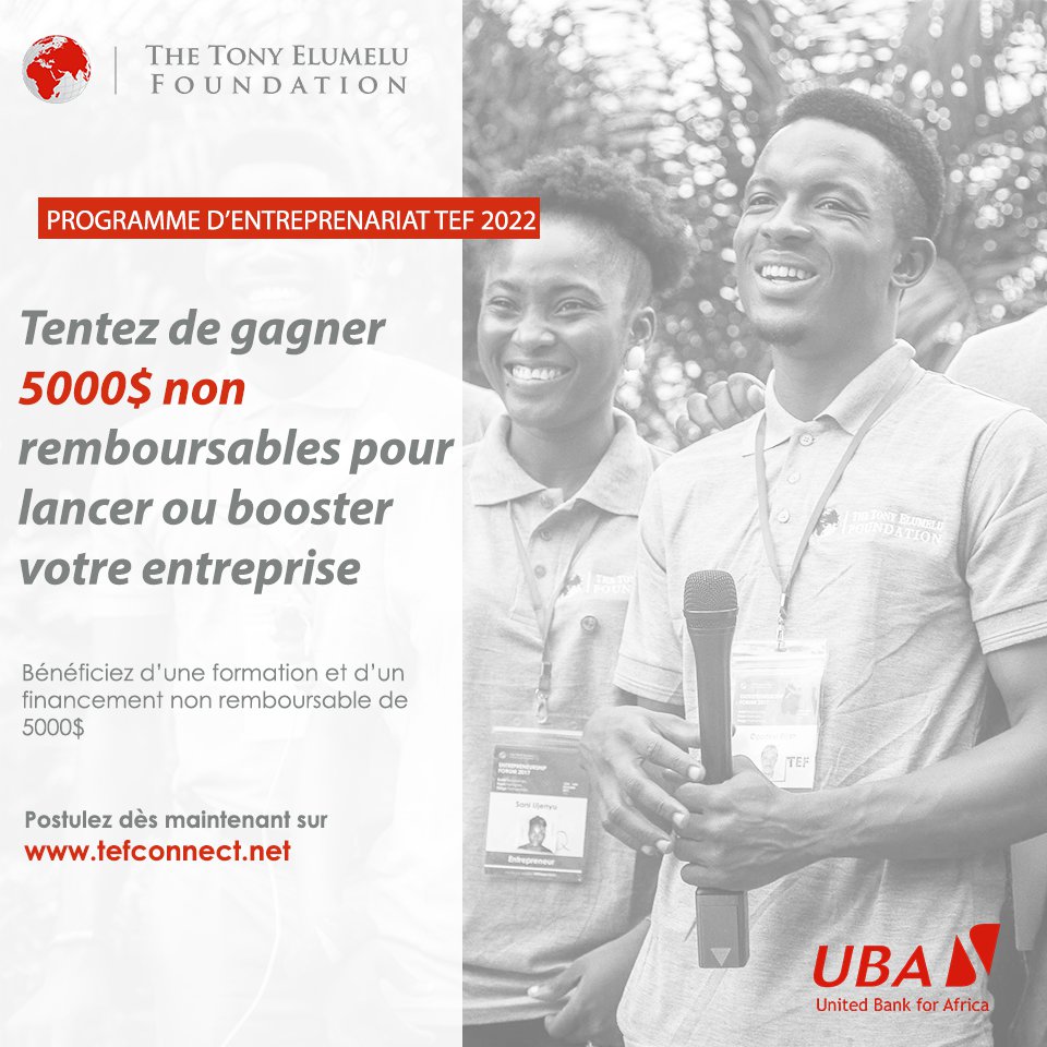 Appel à tous les entrepreneurs africains : Postulez MAINTENANT au programme d’entrepreneuriat de la Fondation Tony Elumelu