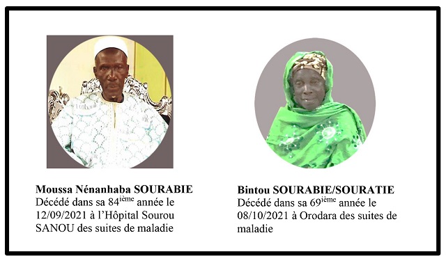 Décès de Moussa Nénanhaba SOURABIE et de Bintou SOURABIE/SOURATIE : Remerciements et faire part