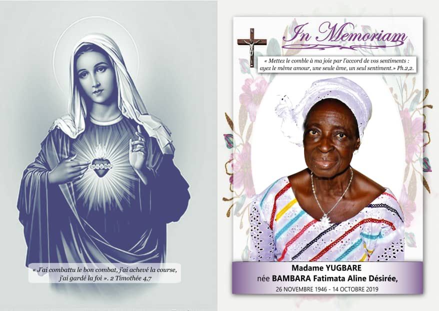 Décès de Yugbaré née Bambara Fatimata Aline Désirée : Grande messe de requiem le 30 avril 2022