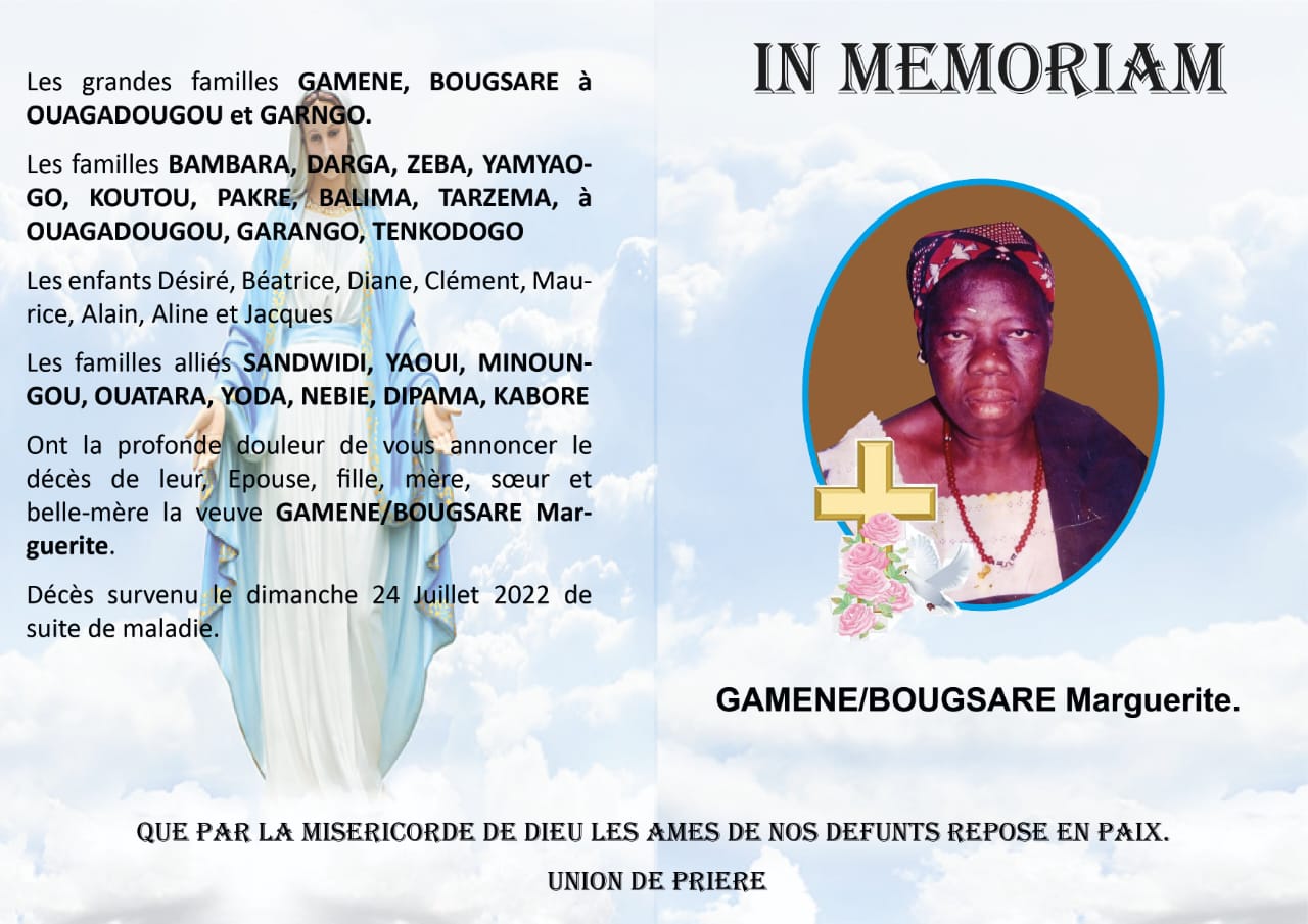 In memoriam Gamene/Bougsare Marguerite 