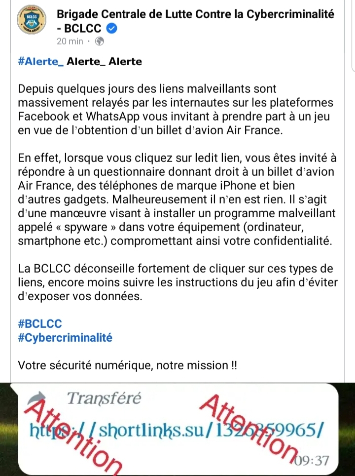 Cybercriminalité : Alerte sur des liens malveillants relatifs à Air France 