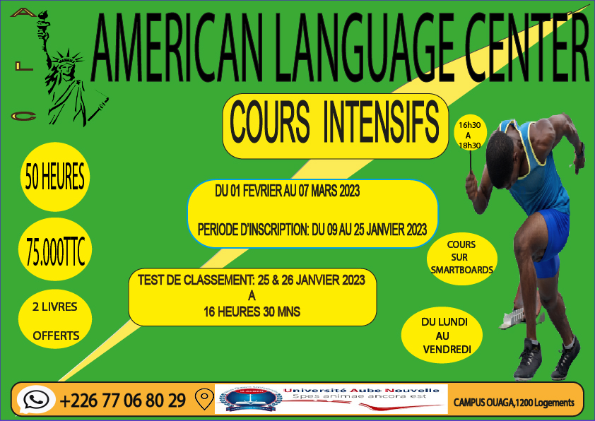 American language center : Cours Cours intensifs du 01 février au 7 mars 2023