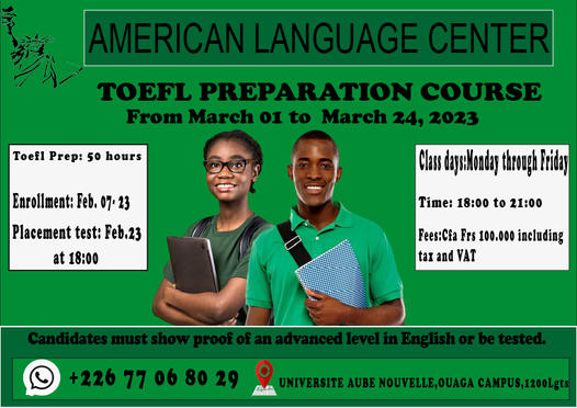 American language center : Toefel preparation cours from march 24, 2023