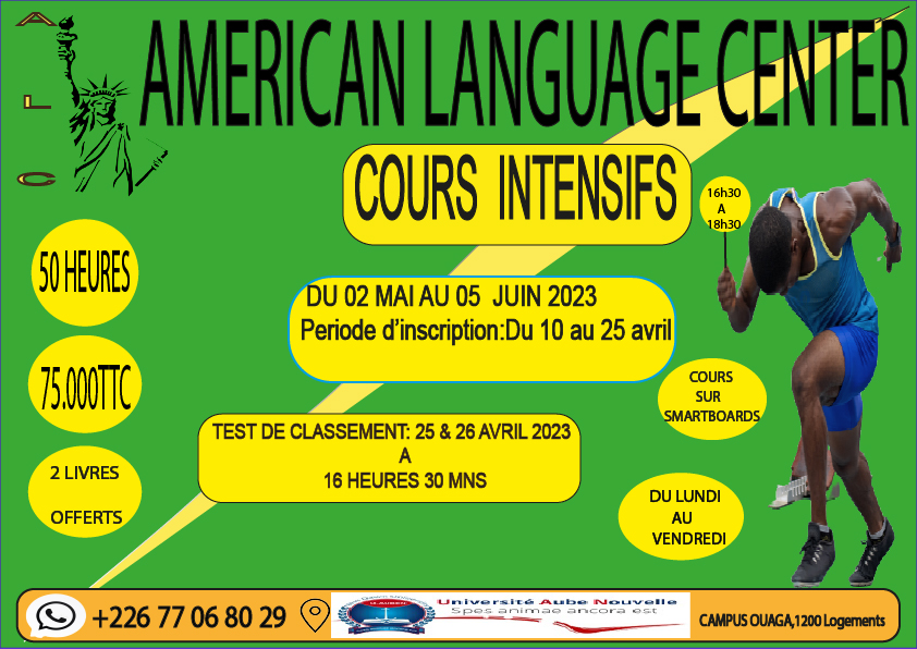 Cours intensifs au centre américain de langue due 02 mai au 05 juin 2023