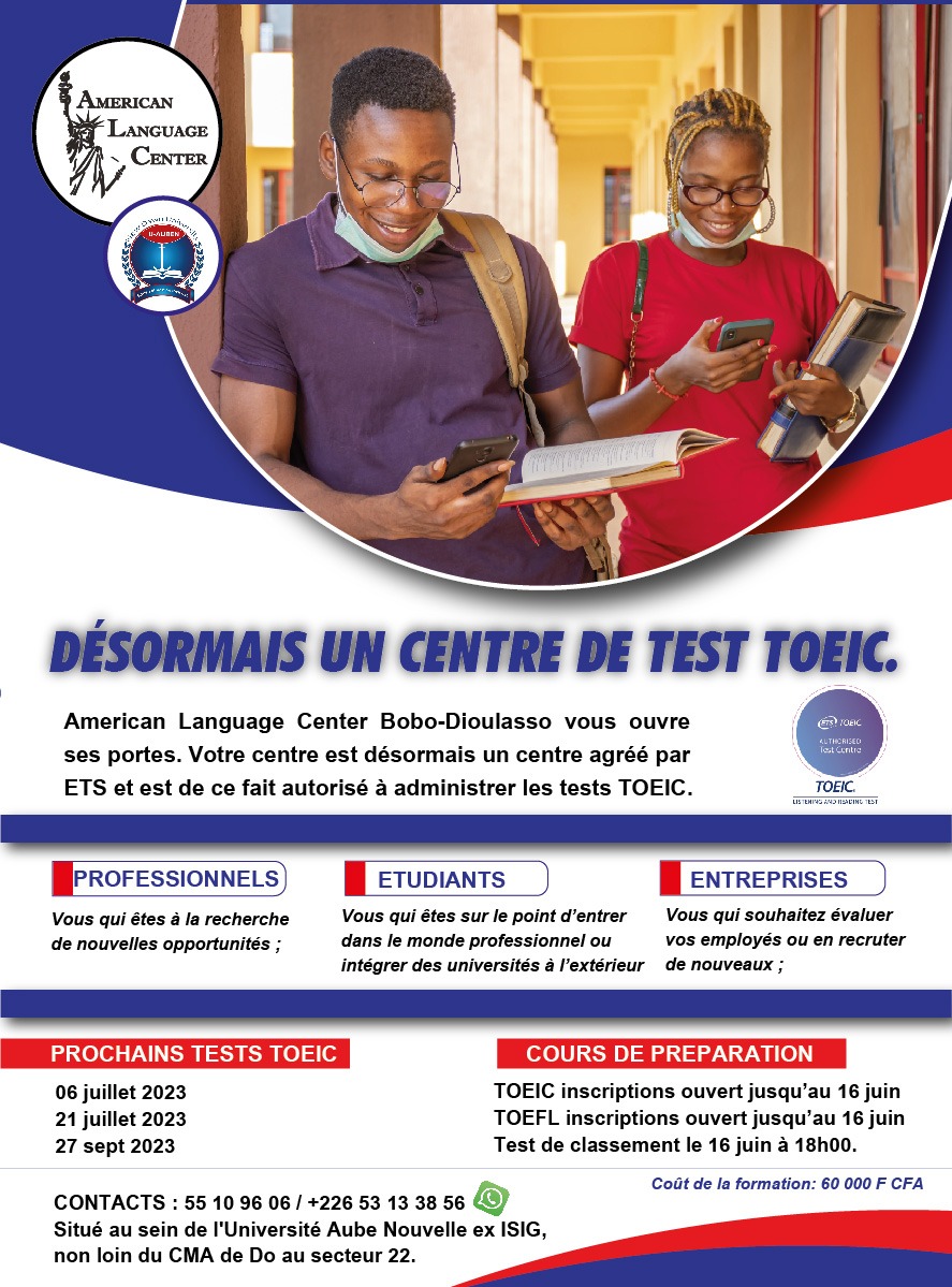 American language center Bobo Dioulasso : Désormais un centre de test TOEIC