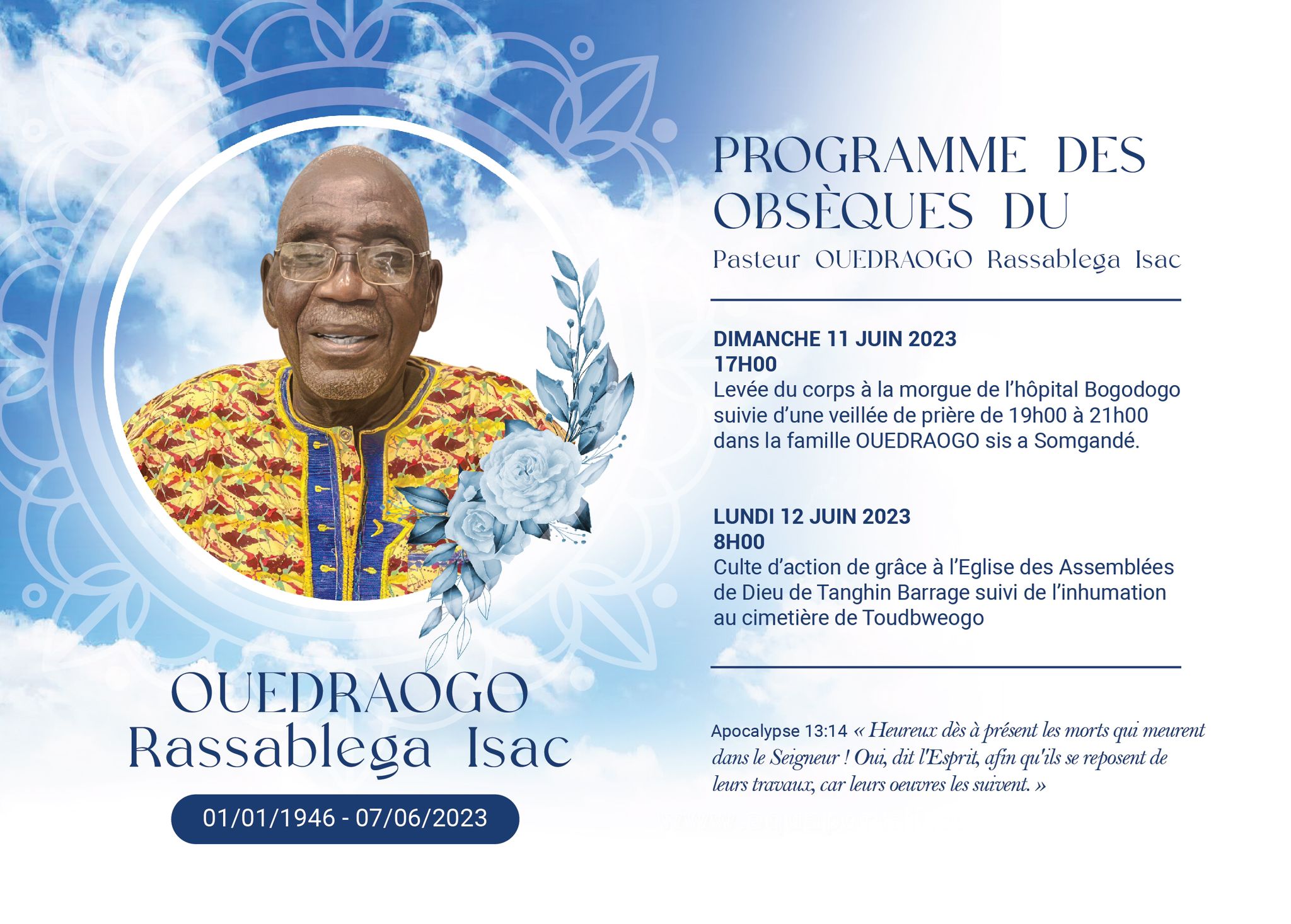 Décès de Ouedraogo Rassablega Isac :  Programme des obsèques