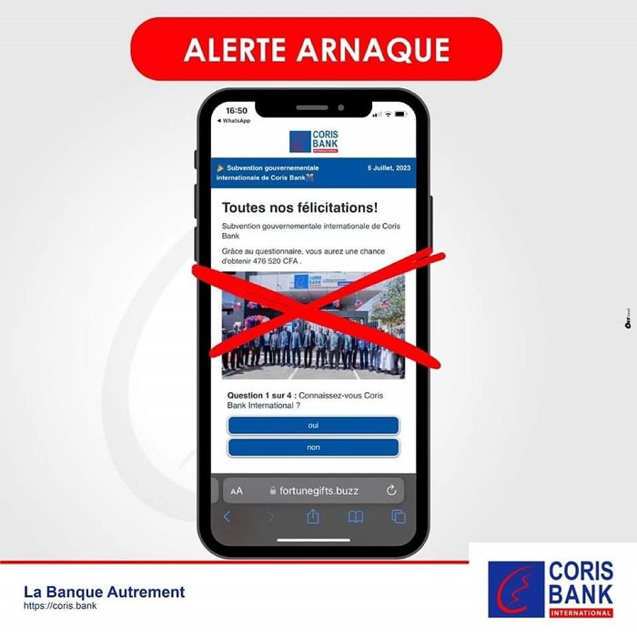 Arnaque : Faux ! Il n’existe pas une « subvention gouvernementale internationale de Coris Bank »