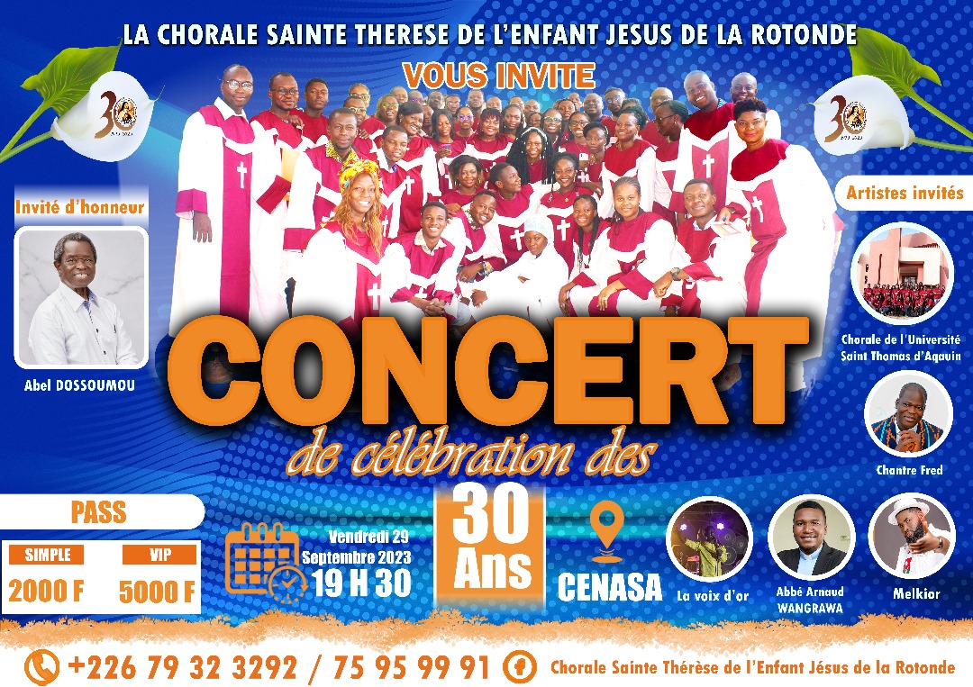 Concert de célébration des 30 ans de la chorale sainte Thérèse de l’enfant Jésus de la rotonde le vendredi 29 septembre 2023 à 19h30