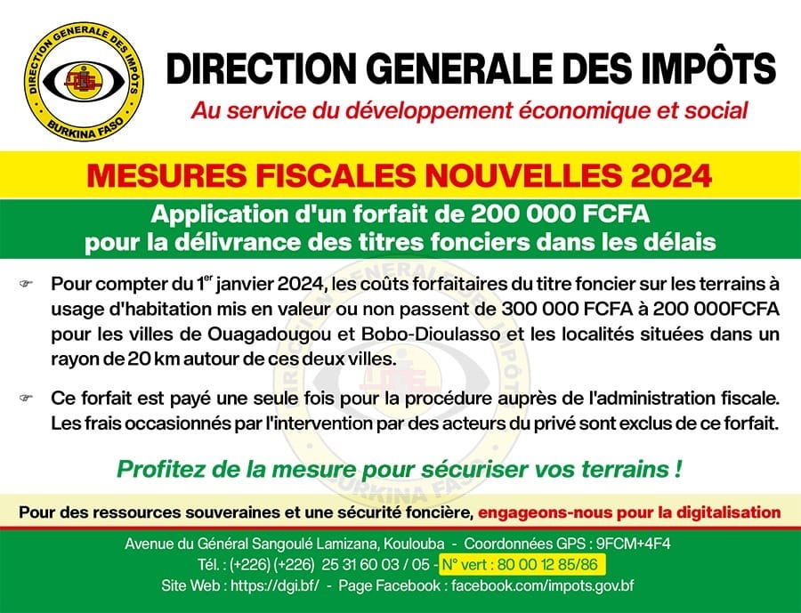 Burkina Faso : Le coût forfaitaire des titres fonciers sur les terrains à usage d’habitation passe de 300 000 à 200 000 francs CFA