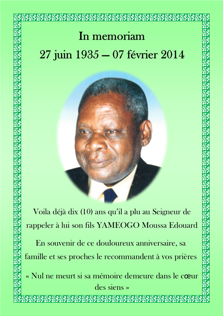In memoriam Yameogo Moussa Edouard 