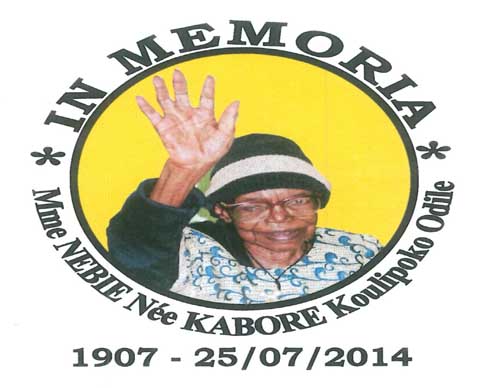 Décès de Koulipoko Odile NEBIE née KABORE : Remerciements et faire-part