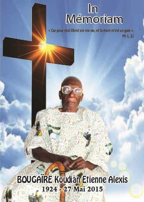 Décès de Koudian Etienne Alexis BOUGAIRE : Remerciements et Veillée de prière 