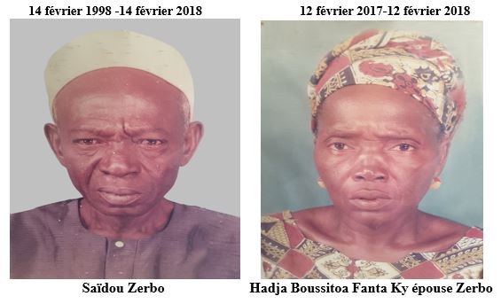 Décès de Saïdou Zerbo et Hadja Boussitoa Fanta Ky épouse Zerbo : Faire part 