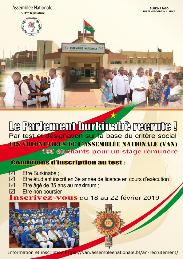 Le parlement burkinabè recrute 100 étudiants pour un stage rémunéré 