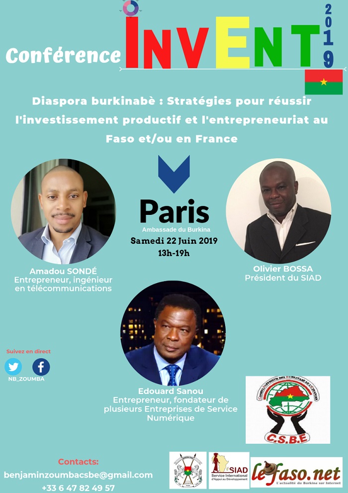 Conférence InvEnt 2019 à Paris : la diaspora burkinabè invitée à se mobiliser ce 22 juin 