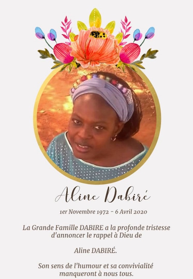 Décès de Aline Dabiré : Faire part 