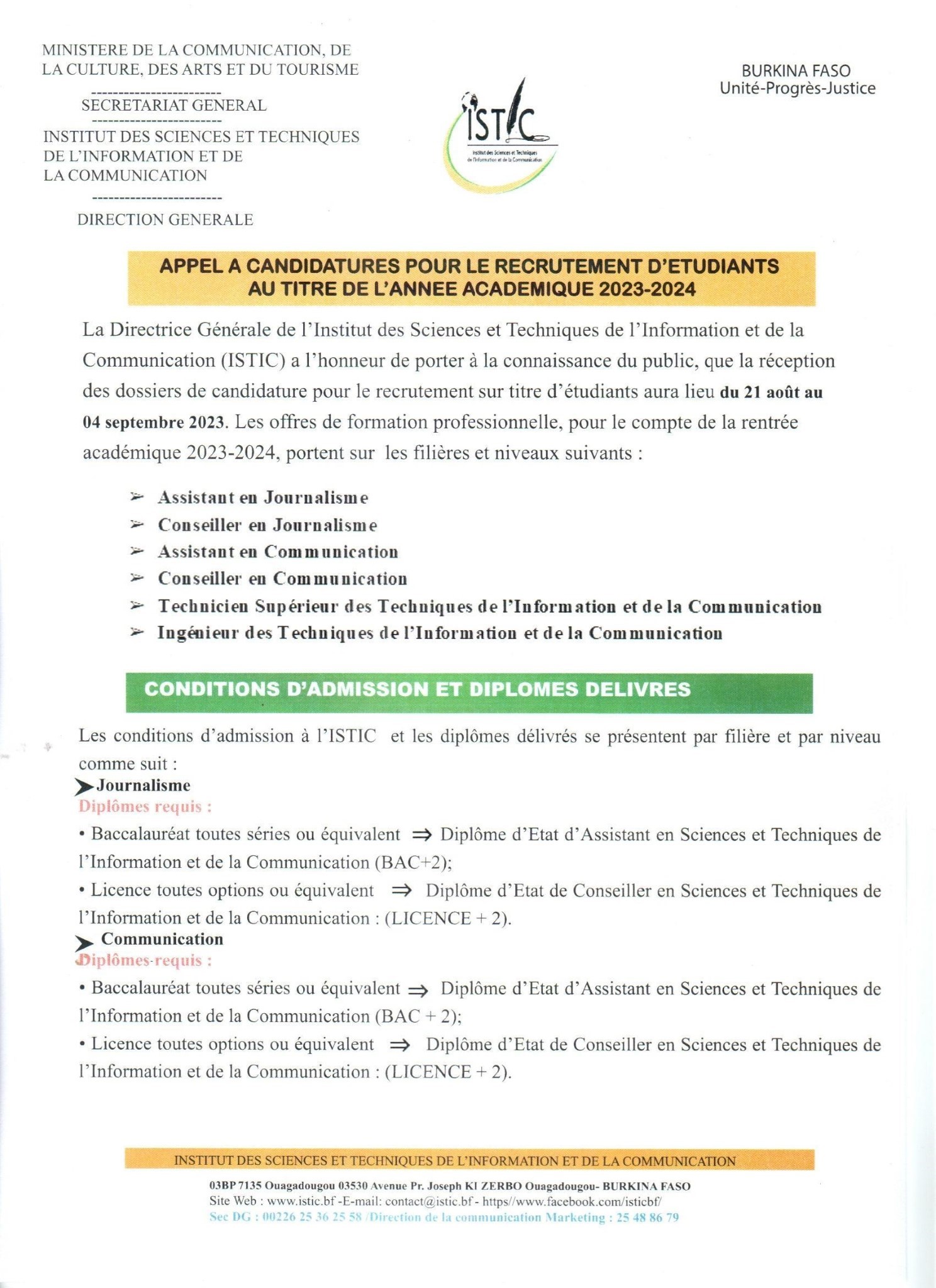 ISTIC : Appel à candidatures pour le recrutement d'étudiants au titre ...