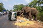 Burkina Faso : Un éléphant renverse un camion chargé de maïs entre Baporo et Boromo