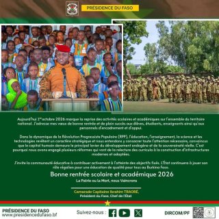 Burkina/Rentrée scolaire : Le Président du Faso encourage les acteurs du monde de l’éducation 