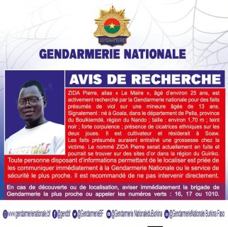Burkina Faso : La Gendarmerie nationale recherche Pierre Zida alias “Le Maire”