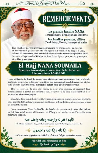 Décès de El-Hajj NANA SOUMAILA&nbsp;: Remerciements 