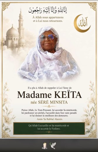 Décès  de KEITA née SERE Minsita  Faire part et programme des Obsèques