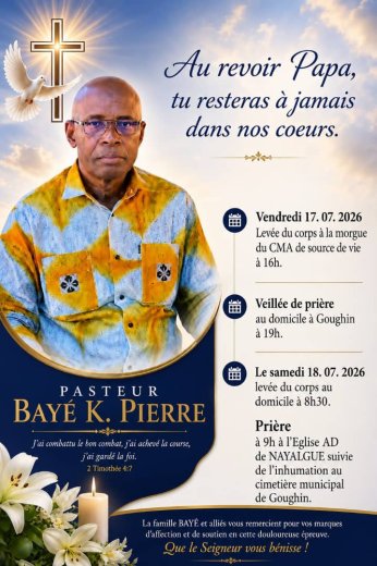 Décès du pasteur Bayé K. Pierre&nbsp;: Faire-part 