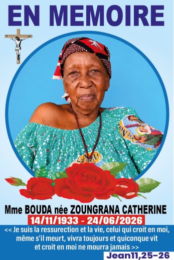 Décès de Madame BOUDA née ZOUGRANA Catherine&nbsp;: Faire-part 