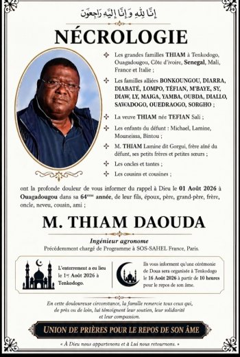 Décès de Thiam Daouda&nbsp;: Faire-part
