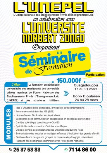 L’UNEPEL et l’Université Norbert Zongo organisent un séminaire de formation en pédagogie universitaire